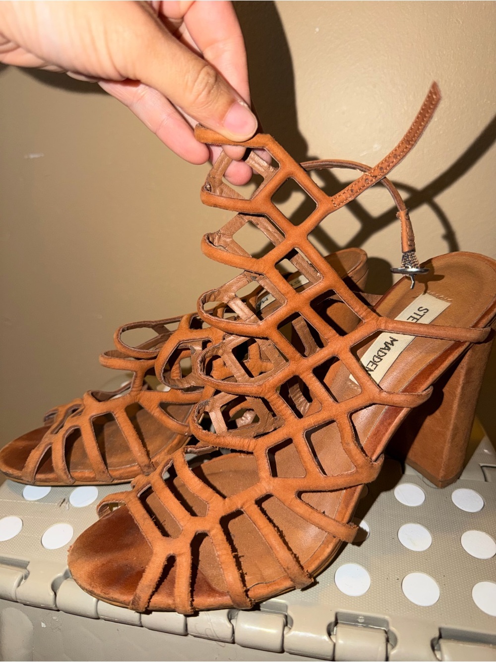 Steve Madden Tan Cage Block Heel Sandals